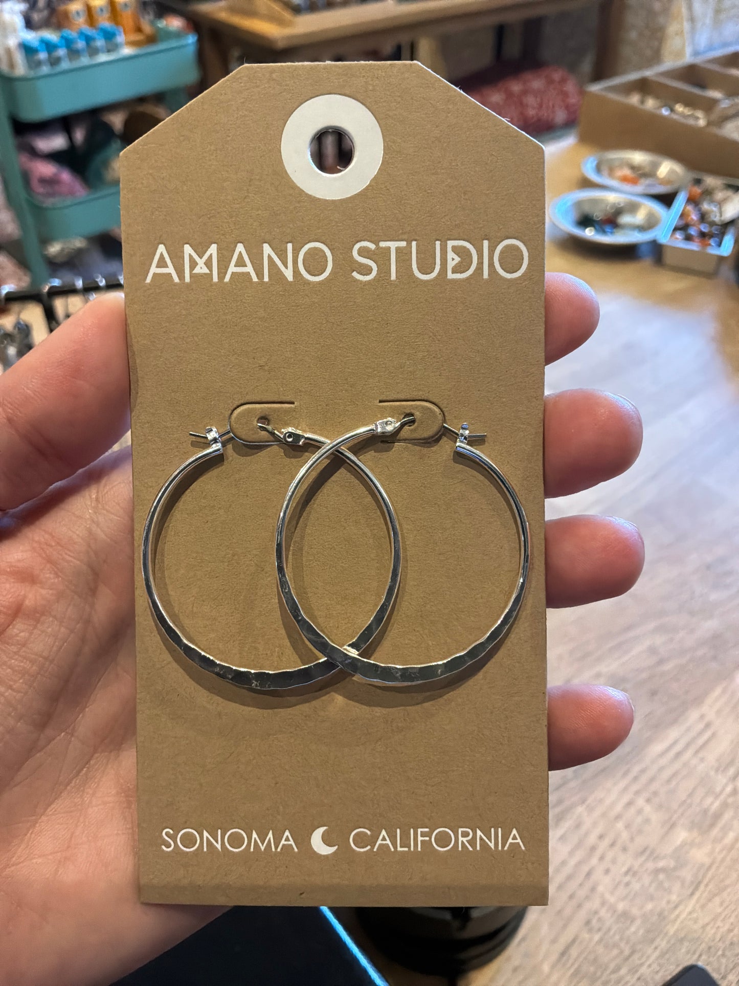 Silver Hammered Hoops
