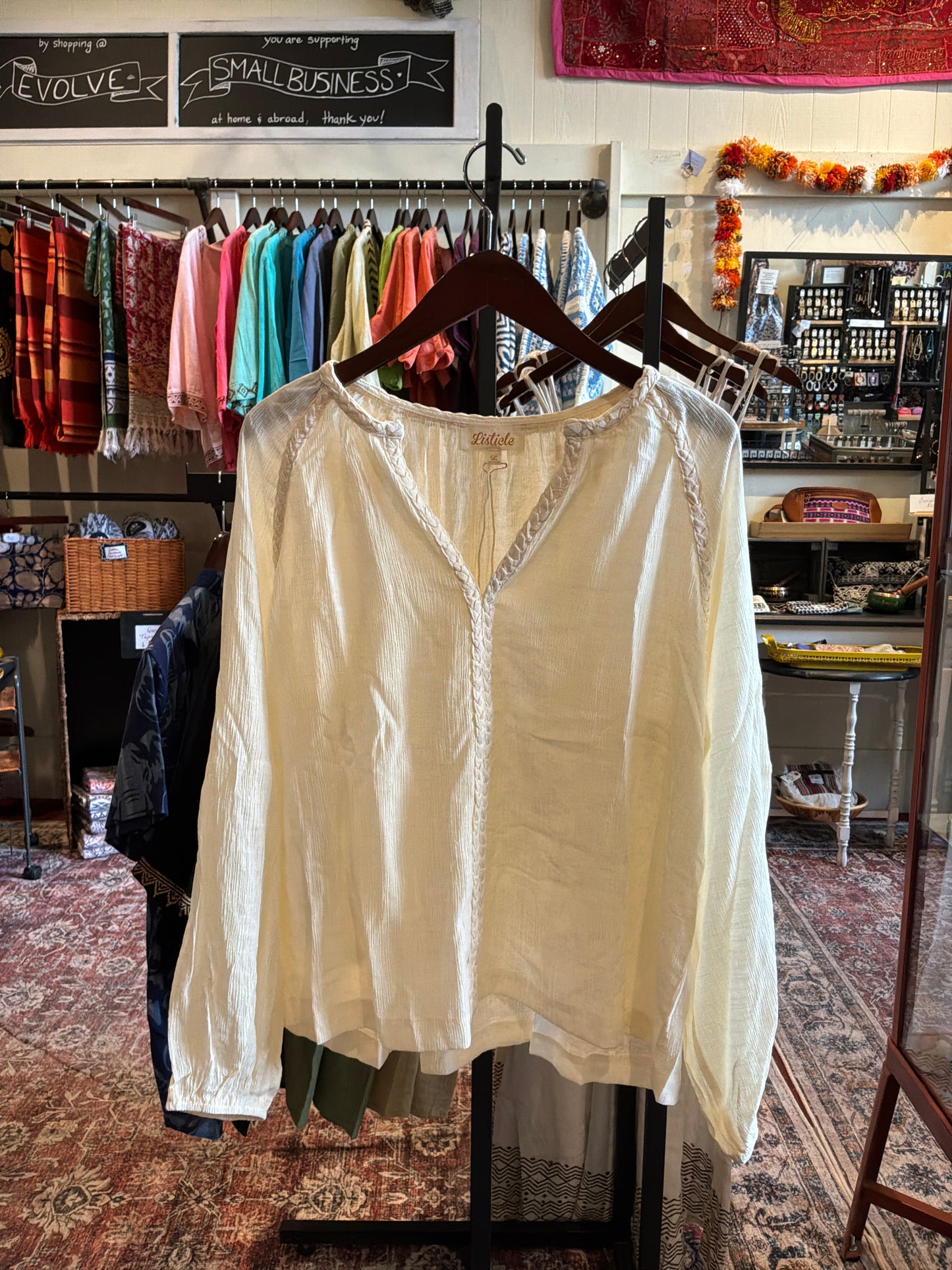 Listicle Braided Trim Blouse