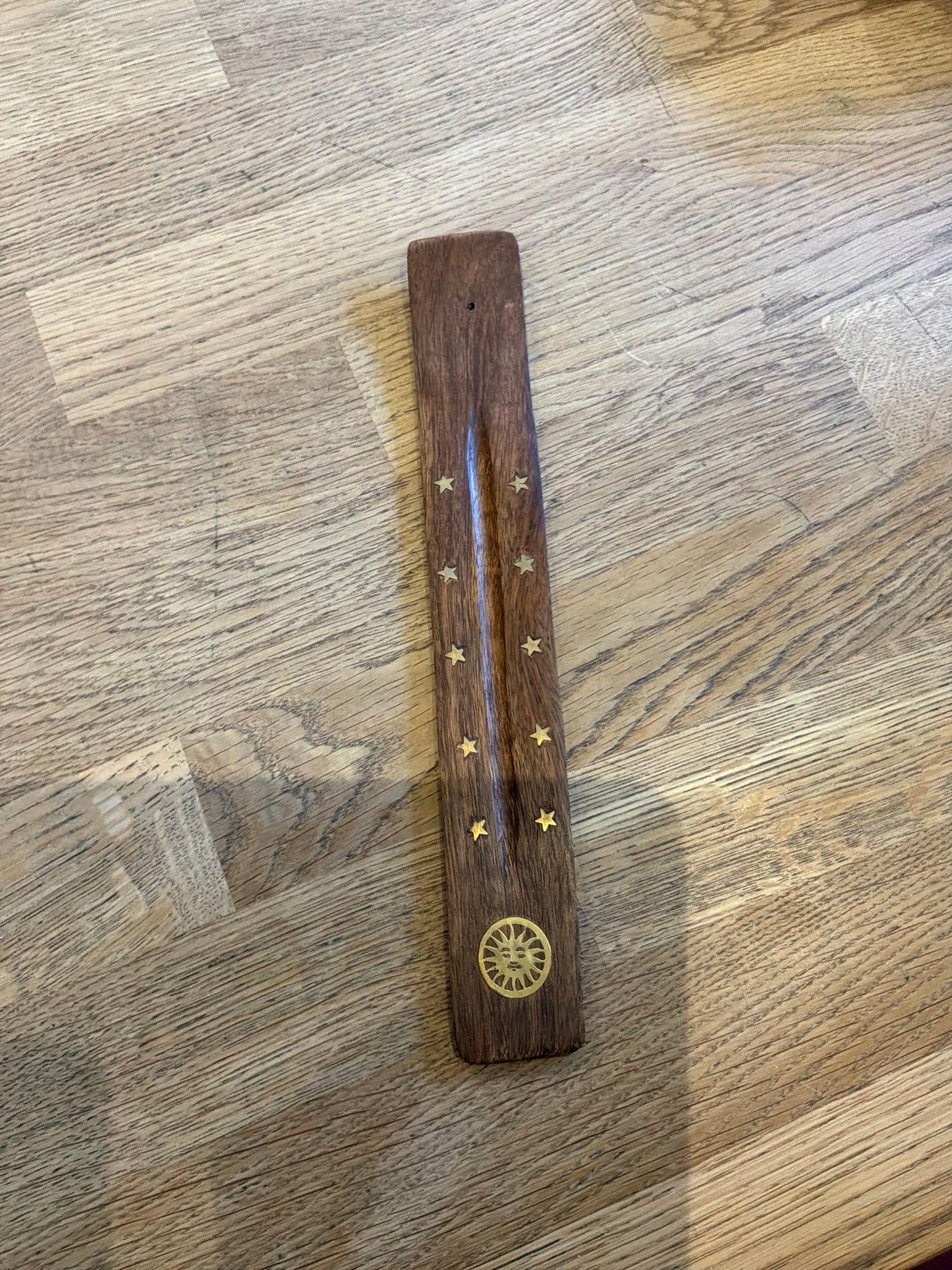 Wood Incense Burner Gold Sun Face