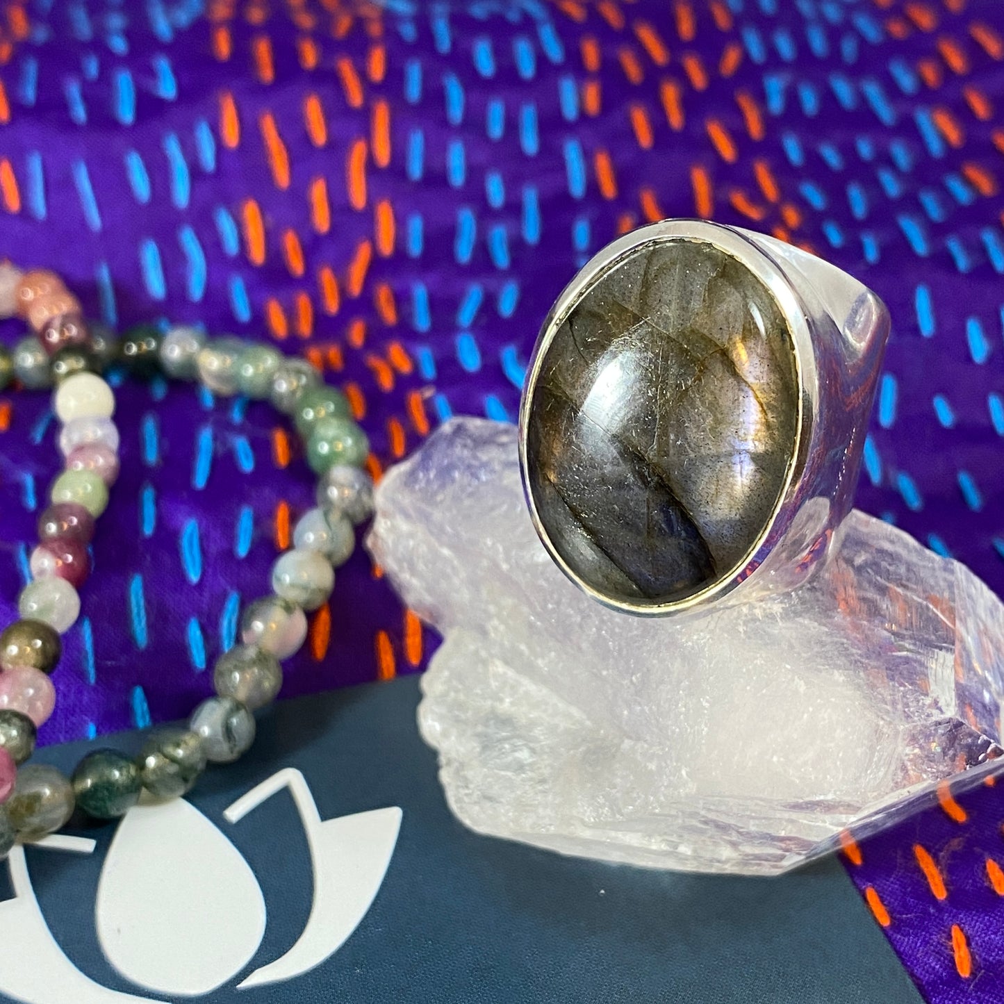 Labradorite & Sterling Wide Band Ring