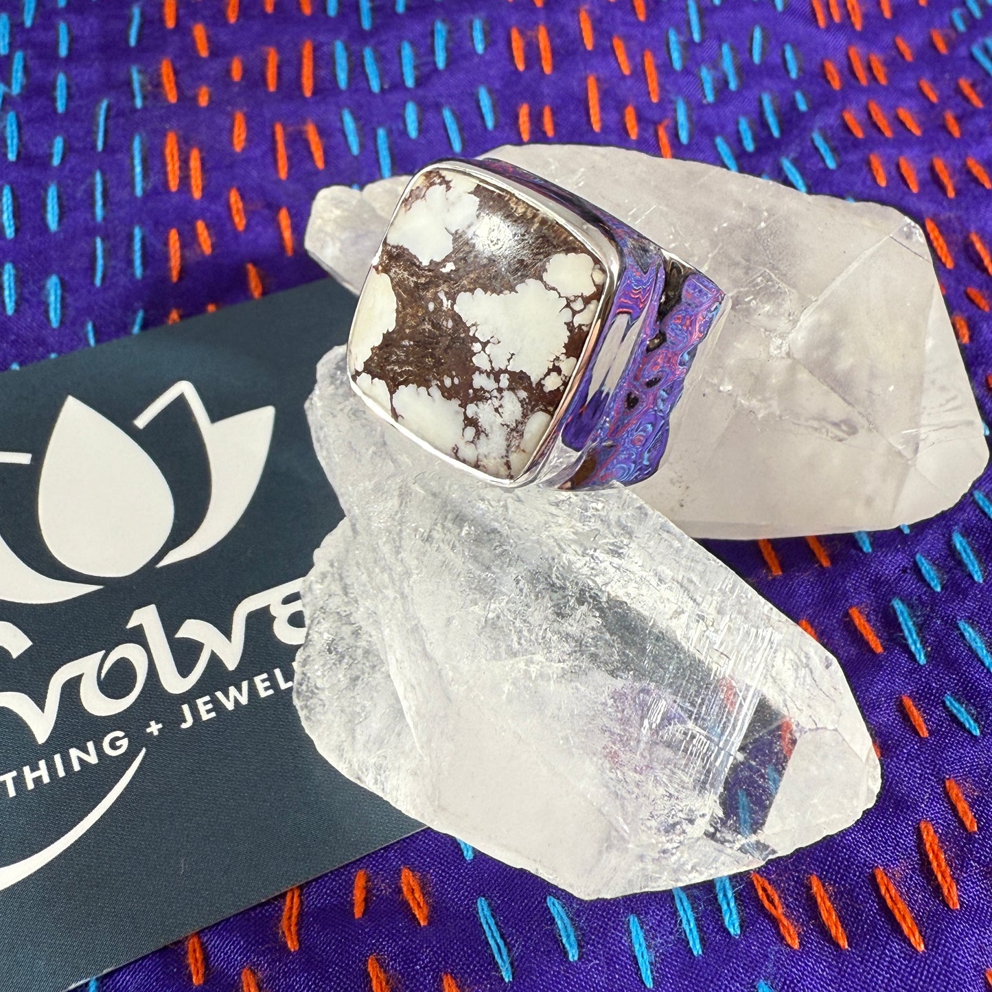 Wild Horse Jasper Sterling Wide Band Hammered Ring