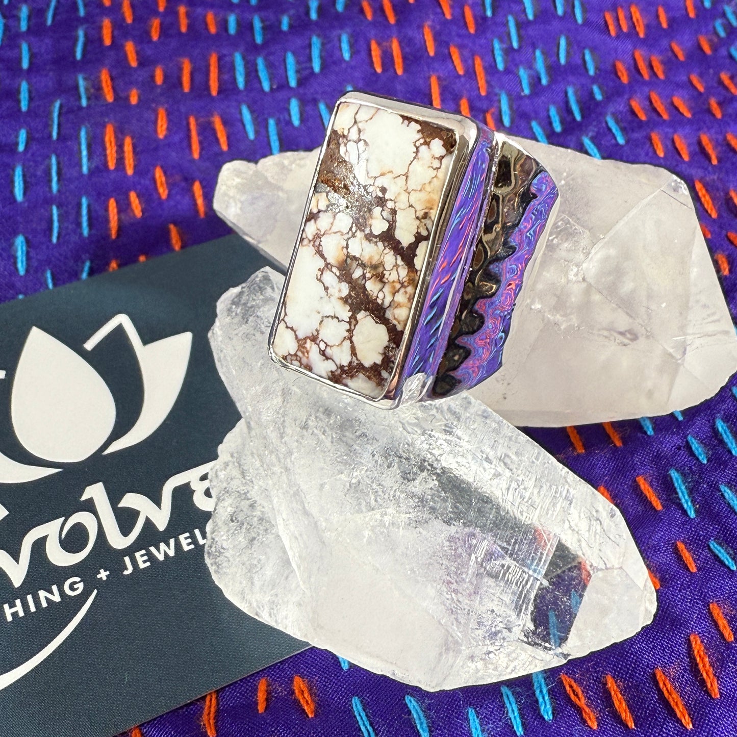 Wild Horse Jasper Sterling Wide Band Hammered Ring