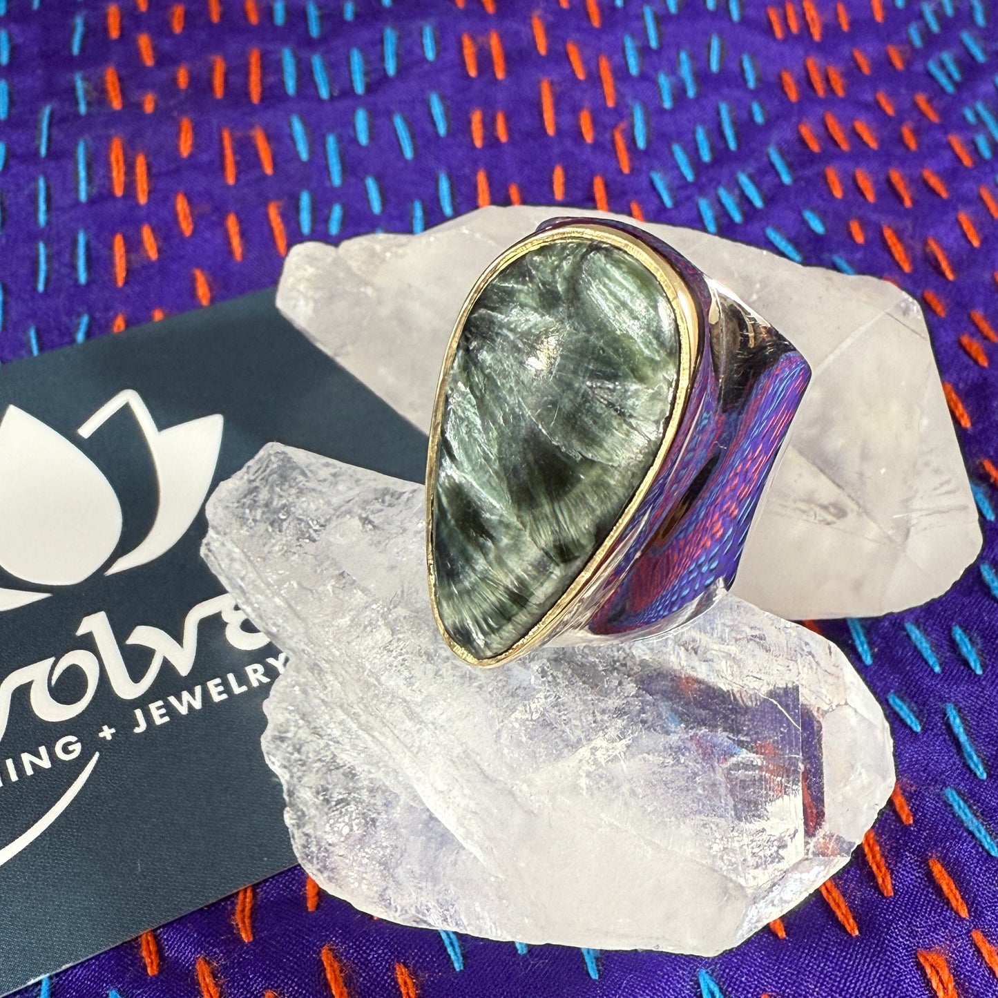 Seraphinite Sterling & Brass Wide Ring