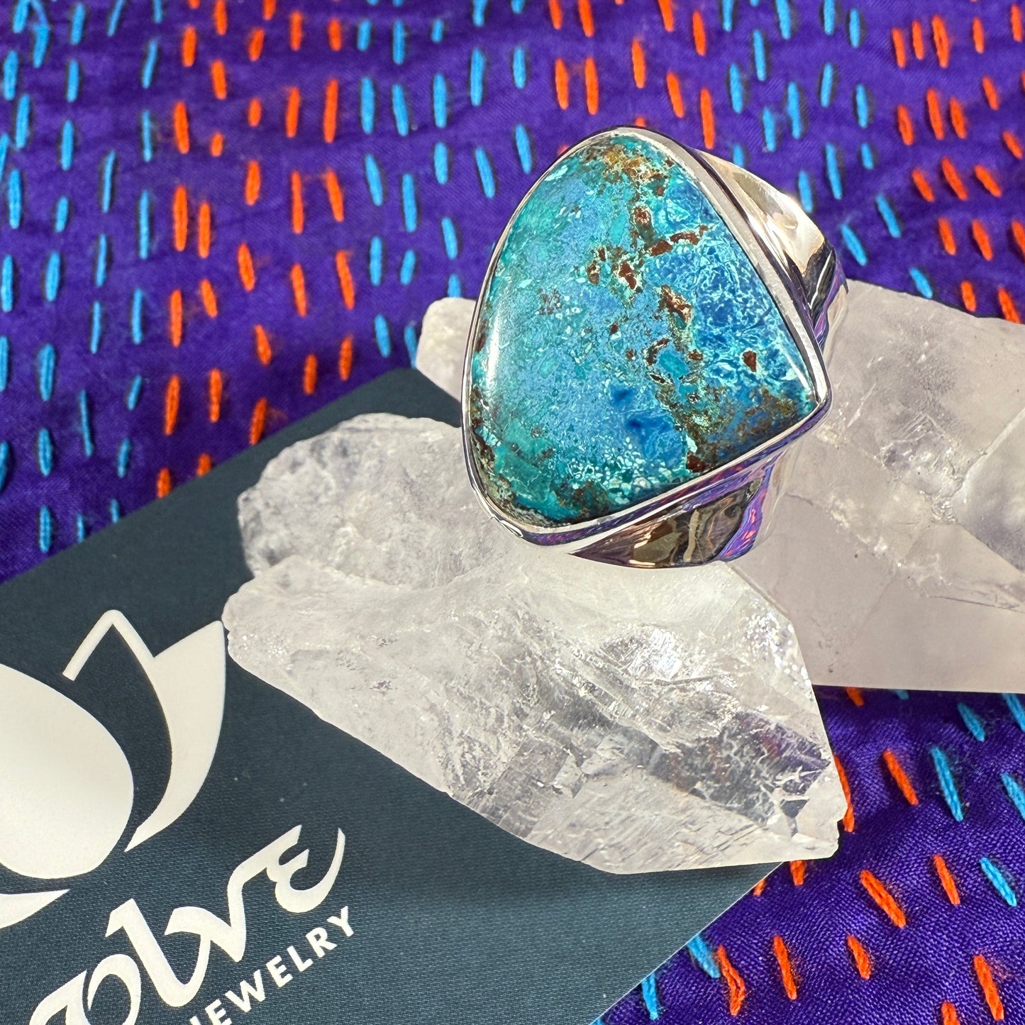 Shattuckite Sterling Wide Band Hammered Ring