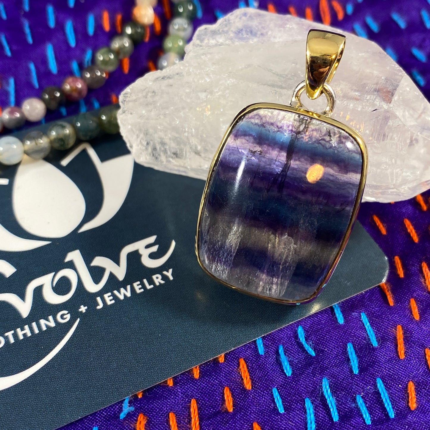 Fluorite Sterling & Brass Pendants