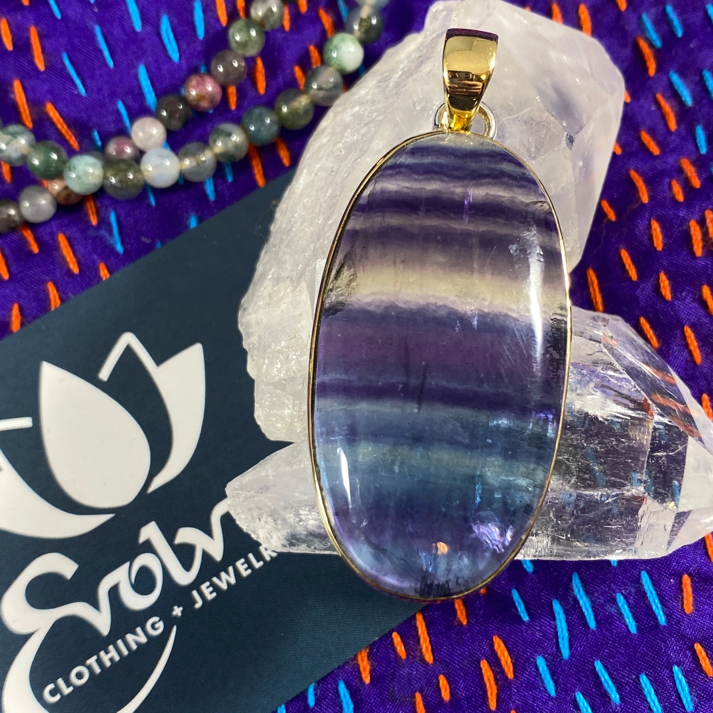 Fluorite Sterling & Brass Pendants