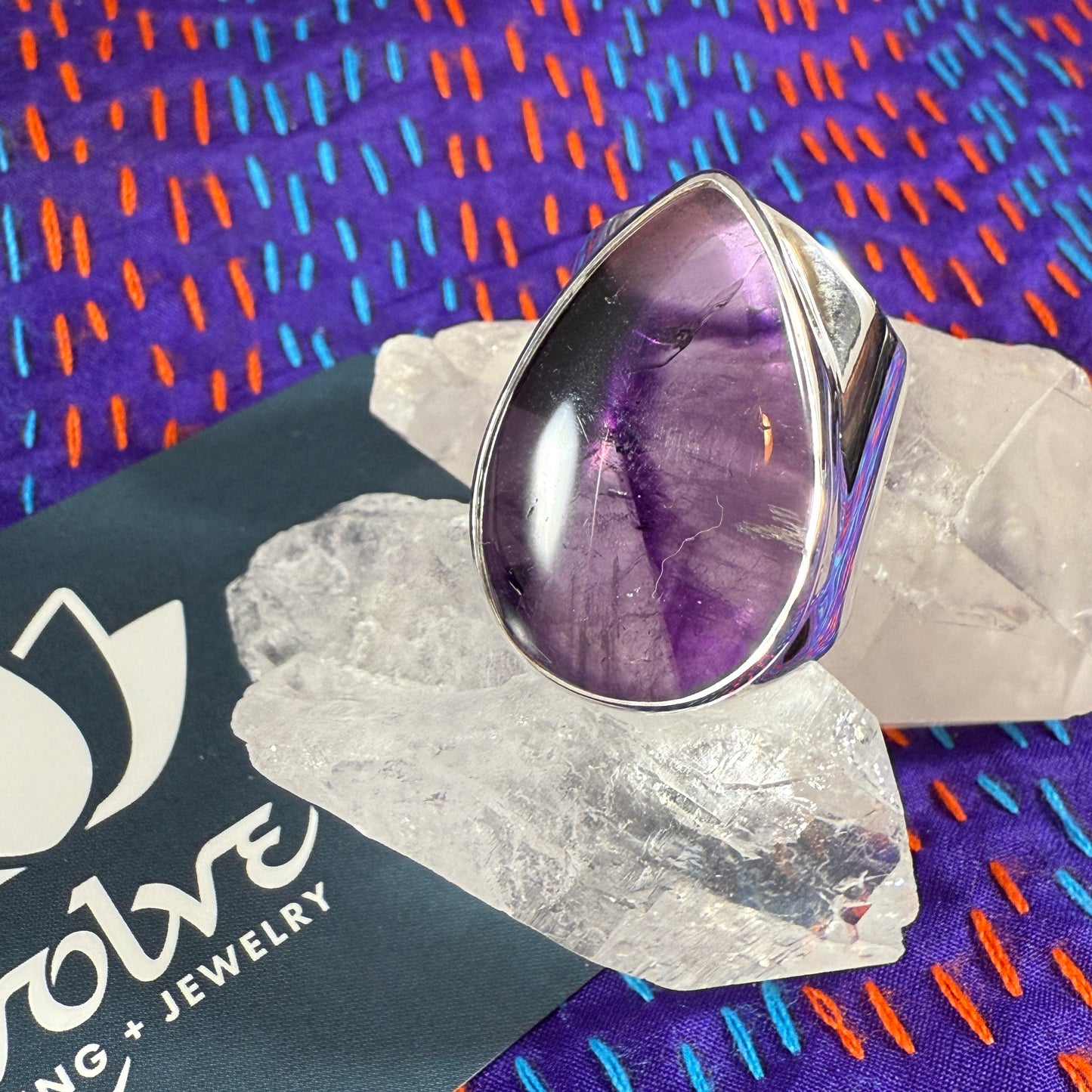 Star Amethyst Sterling Wide Band Ring