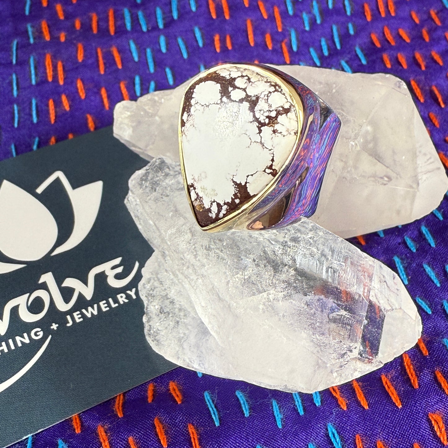 Wild Horse Jasper Sterling & Brass Wide Band Ring