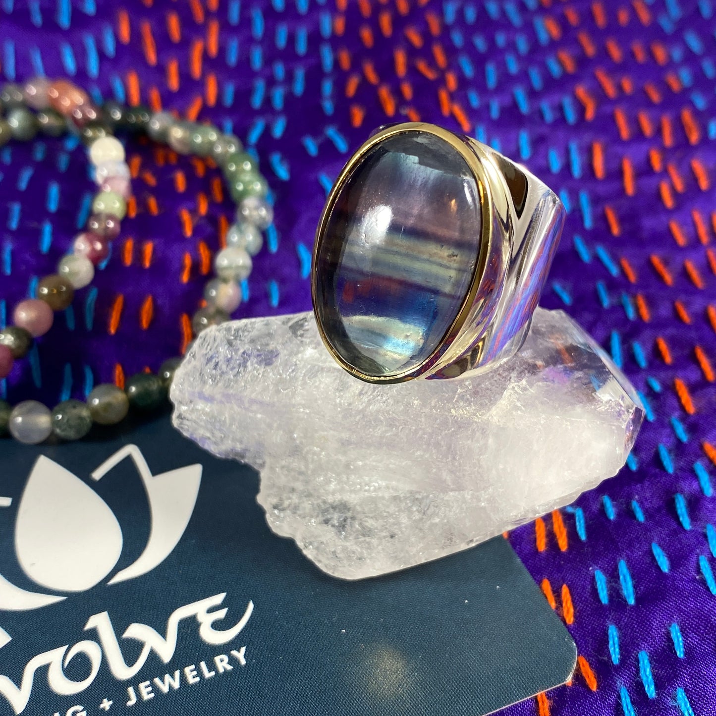 Fluorite Sterling & Brass Wide Rings