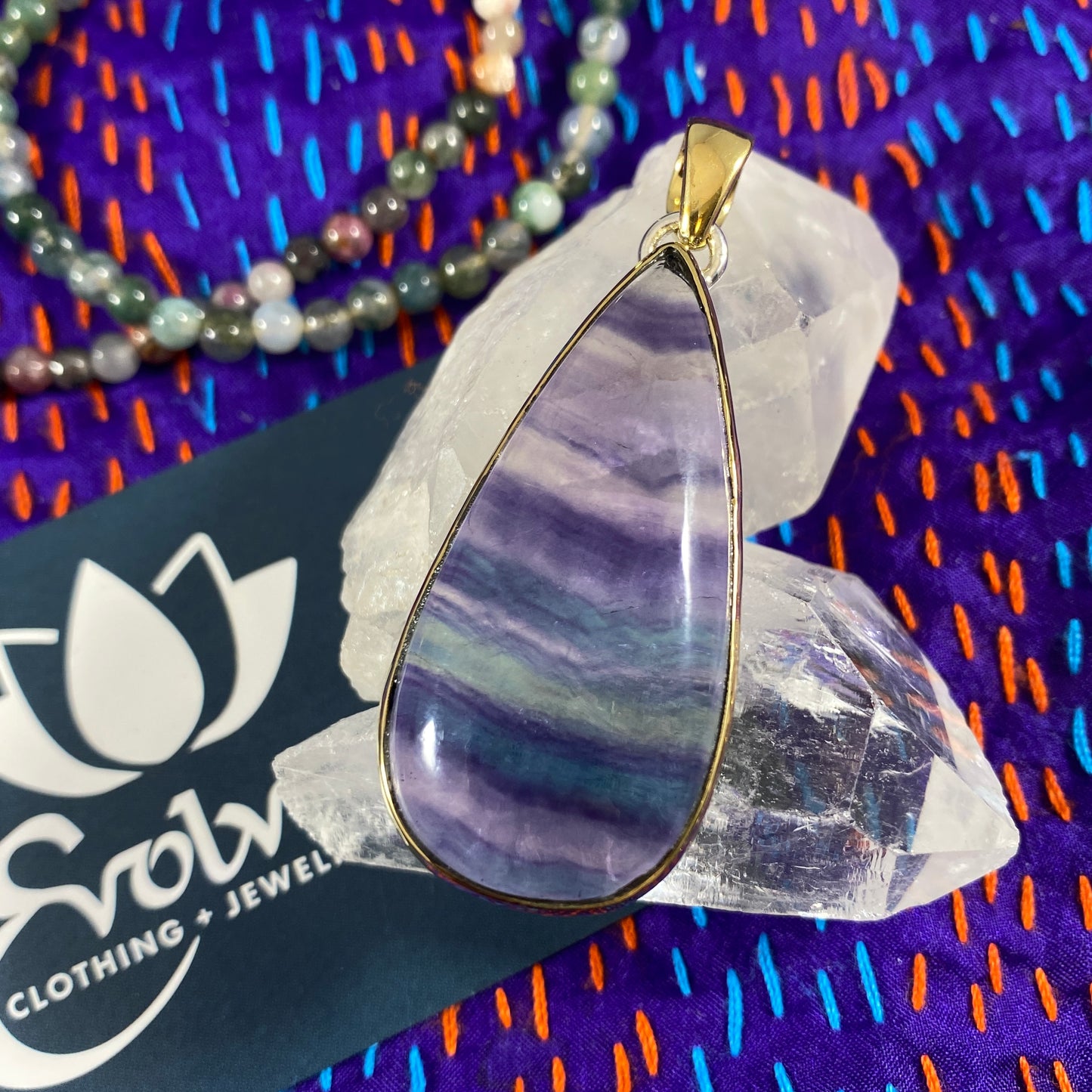 Fluorite Sterling & Brass Pendants