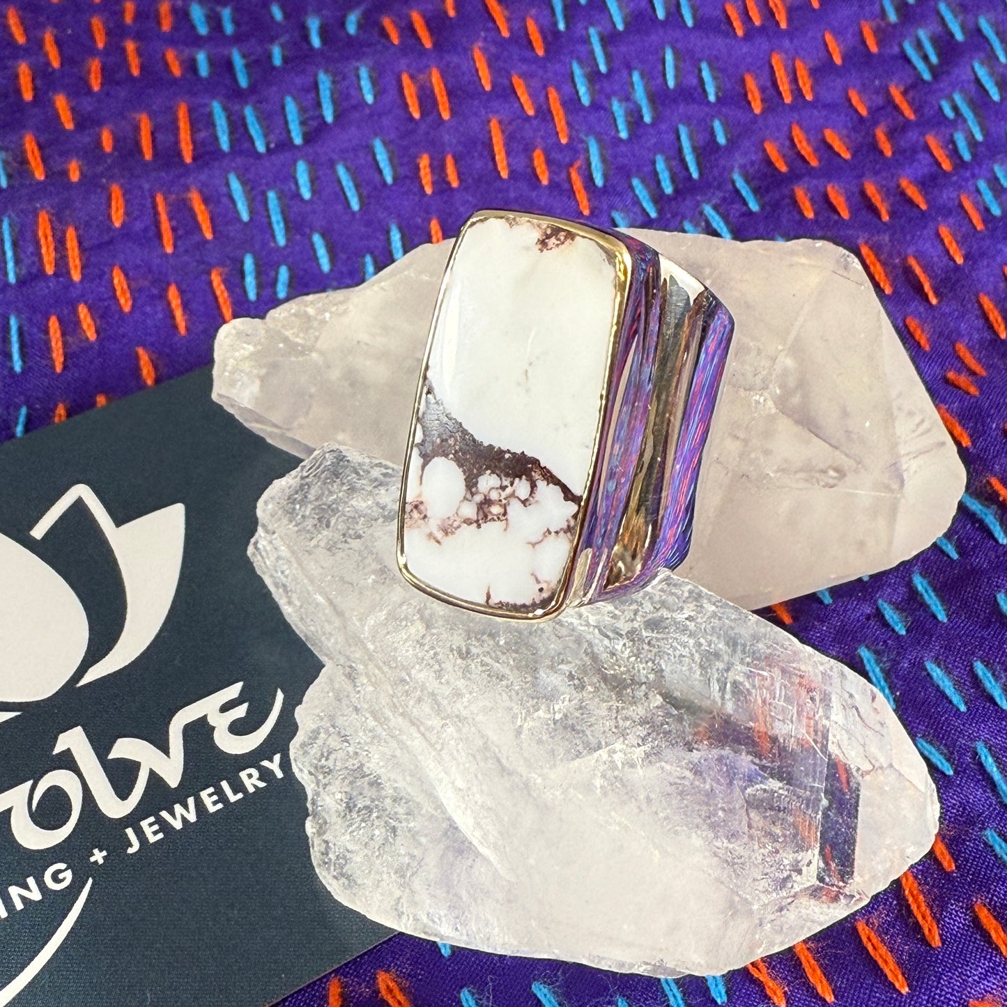 Wild Horse Jasper Sterling & Brass Wide Band Ring