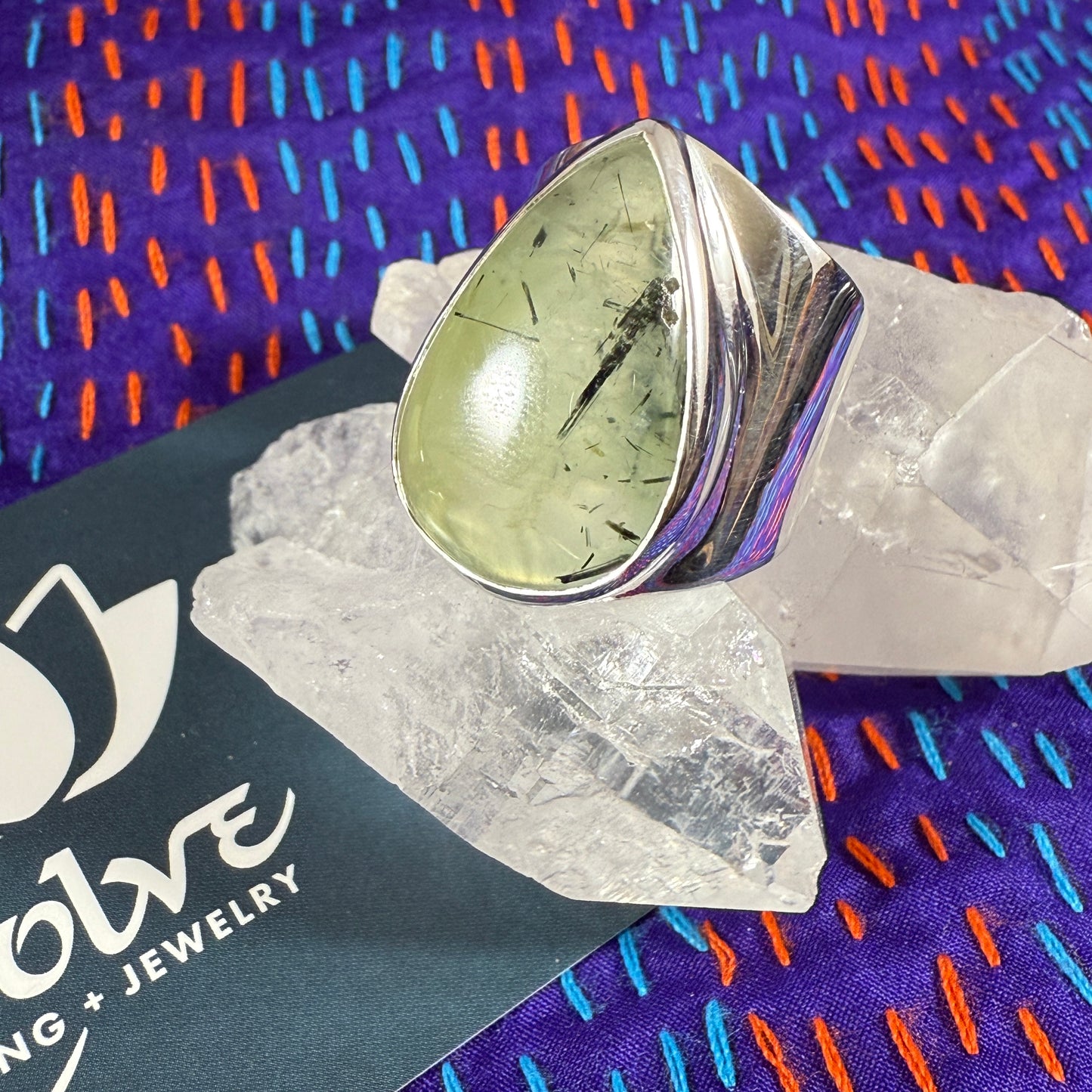 Prehnite & Sterling Wide Band Ring