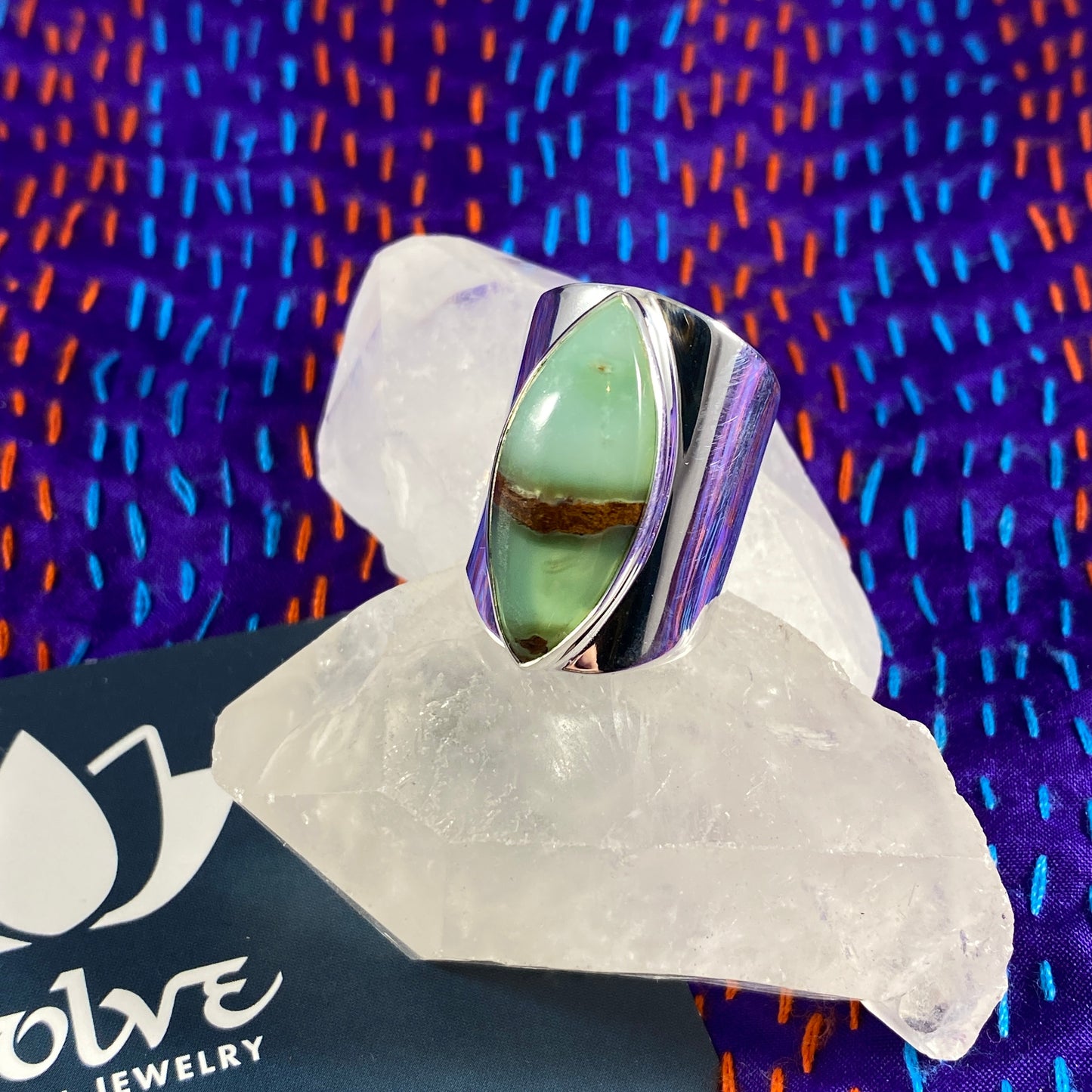 Chrysoprase & Sterling Wide Band Rings