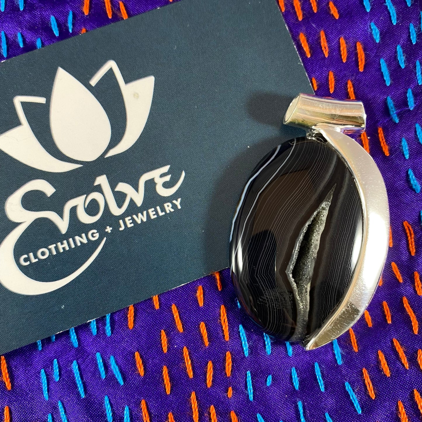 Sardonyx & Sterling Half Set Pendants