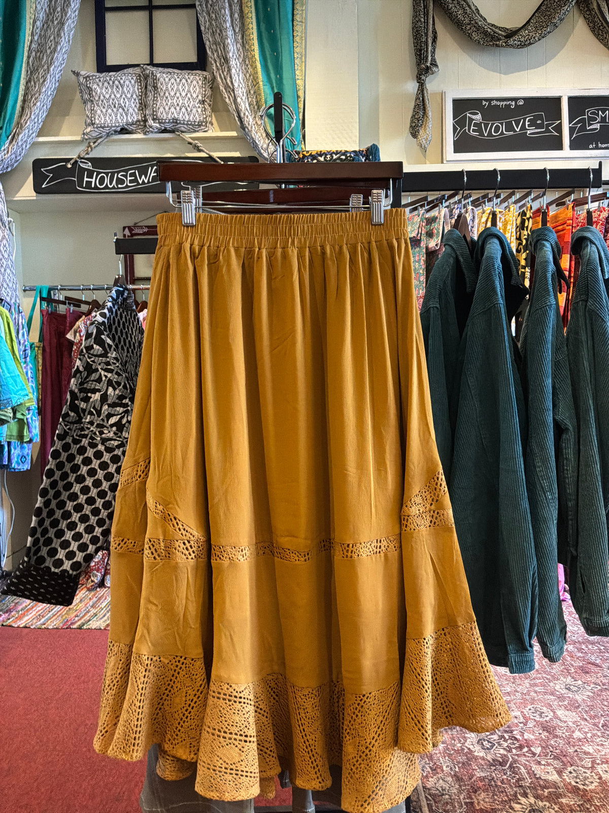 Harvest Gold Woven Boho Midi Skirt