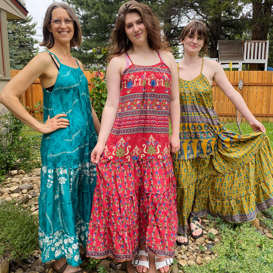 Recycled Sari Babydoll Maxi Dress