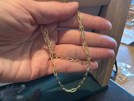 14K Gold Paperclip Chain 18”