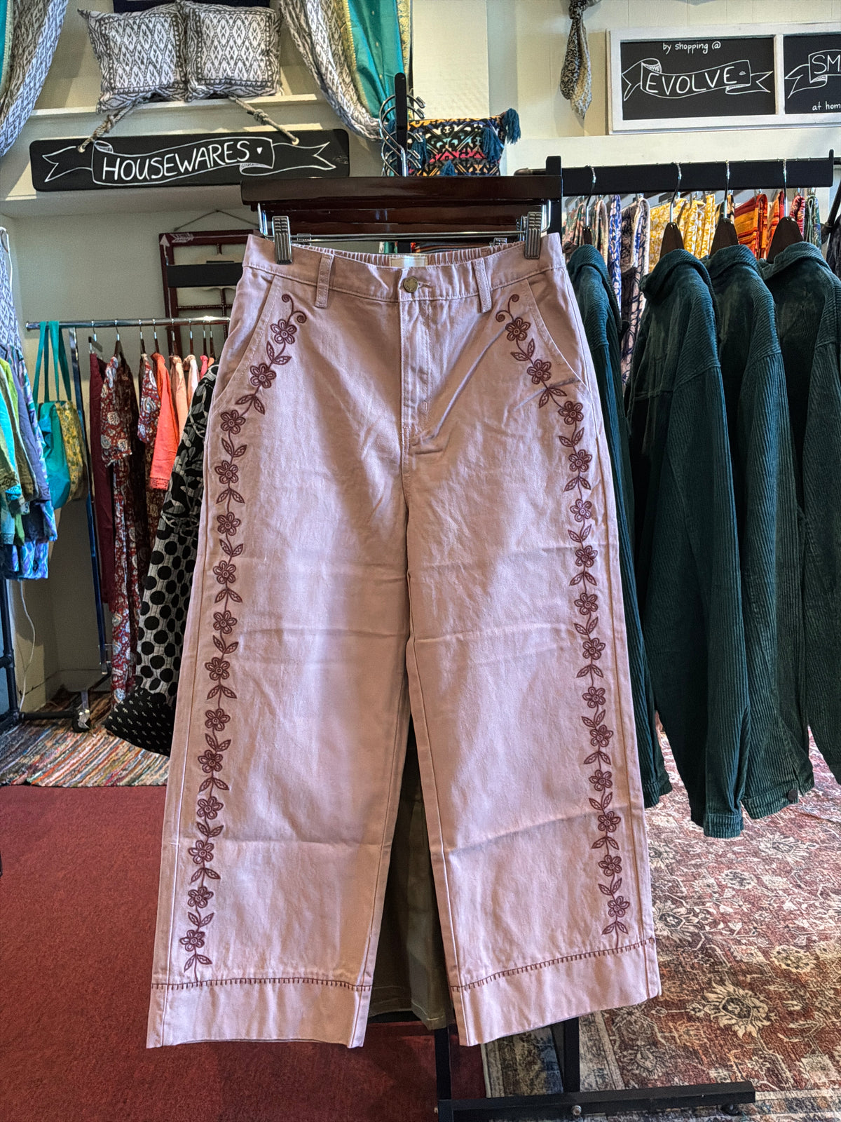 Floral Embroidered Wide Leg Pants