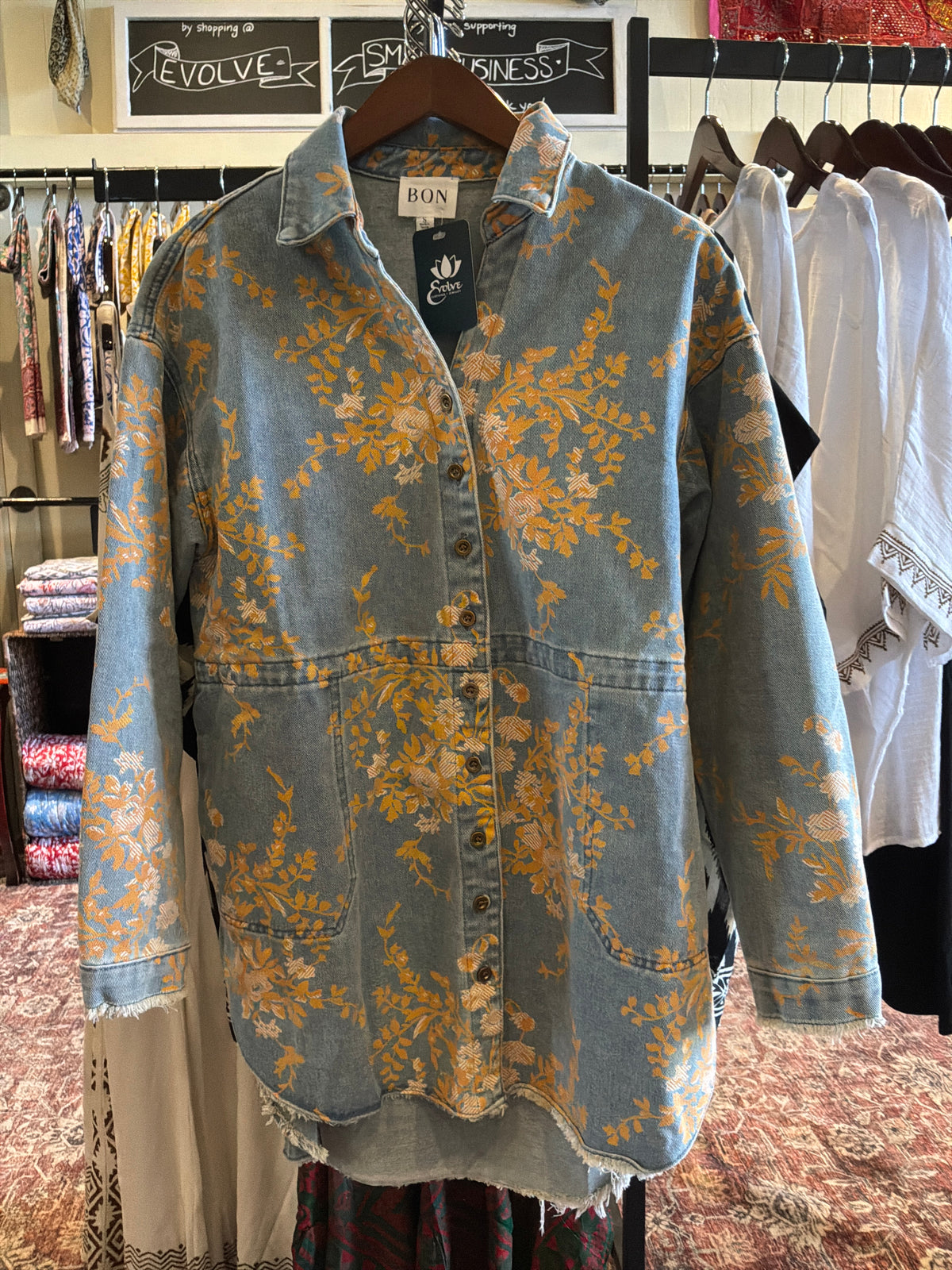 Floral Denim Relaxed Shirt
