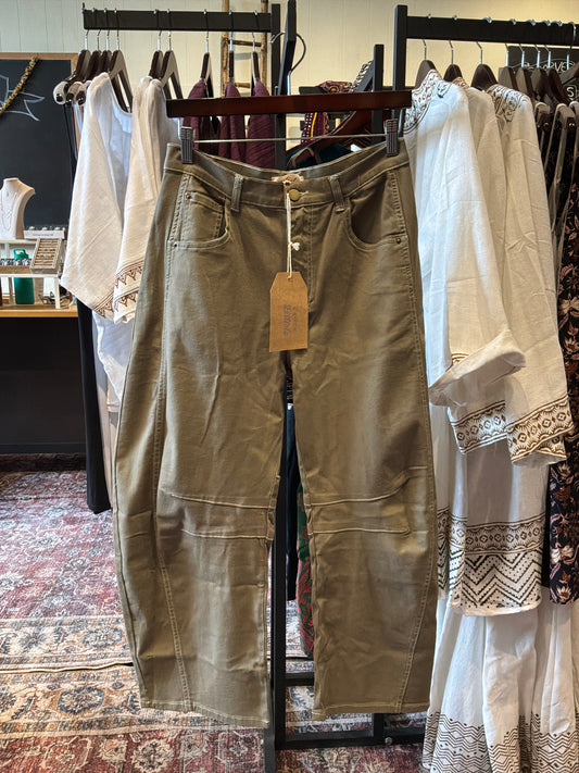 Olive Utility Barrel Pants
