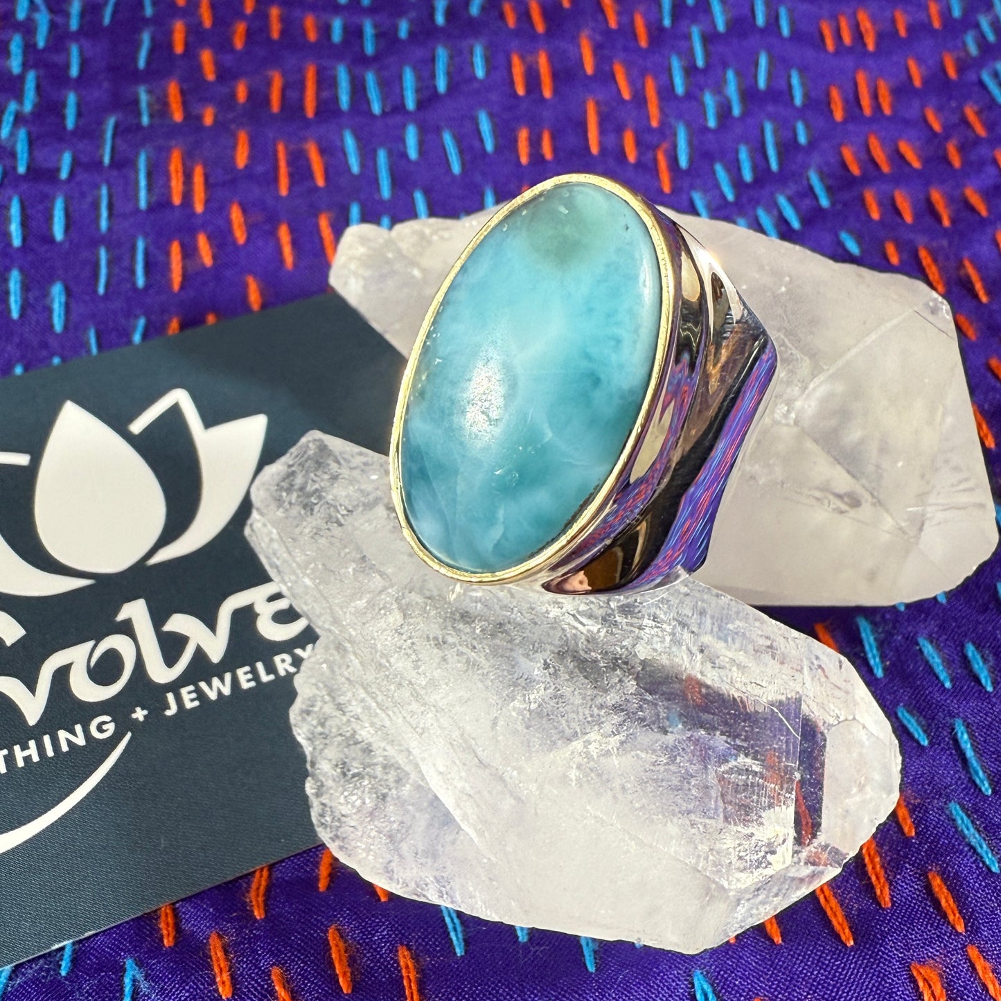 Larimar Sterling & Brass Wide Band Ring