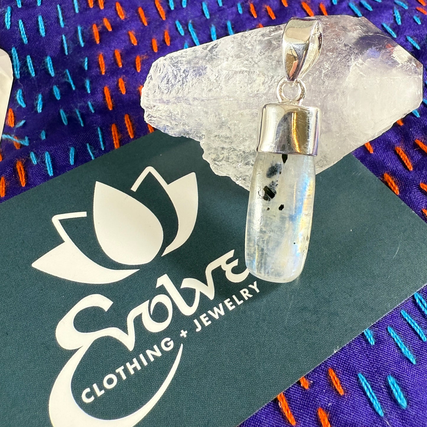 Rainbow Moonstone & Sterling Pendant