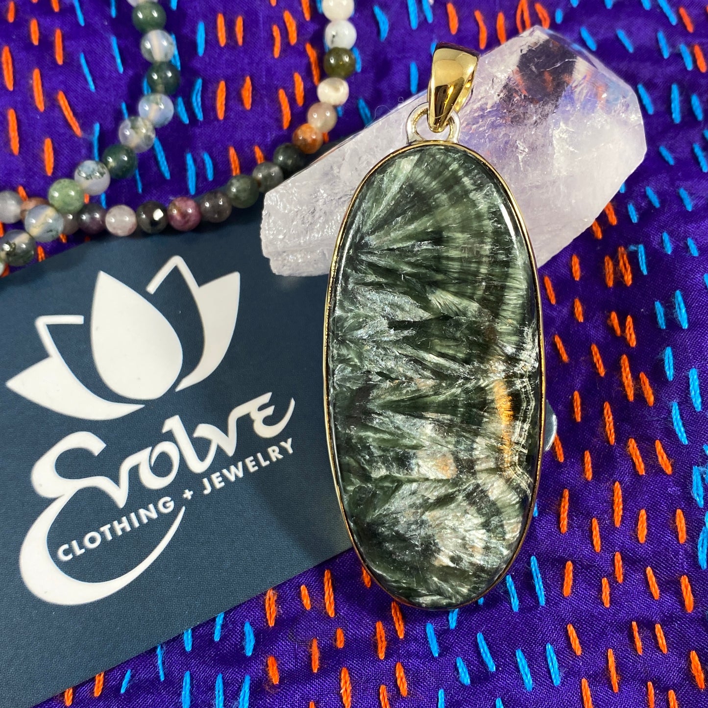 Seraphinite Sterling & Brass Pendants