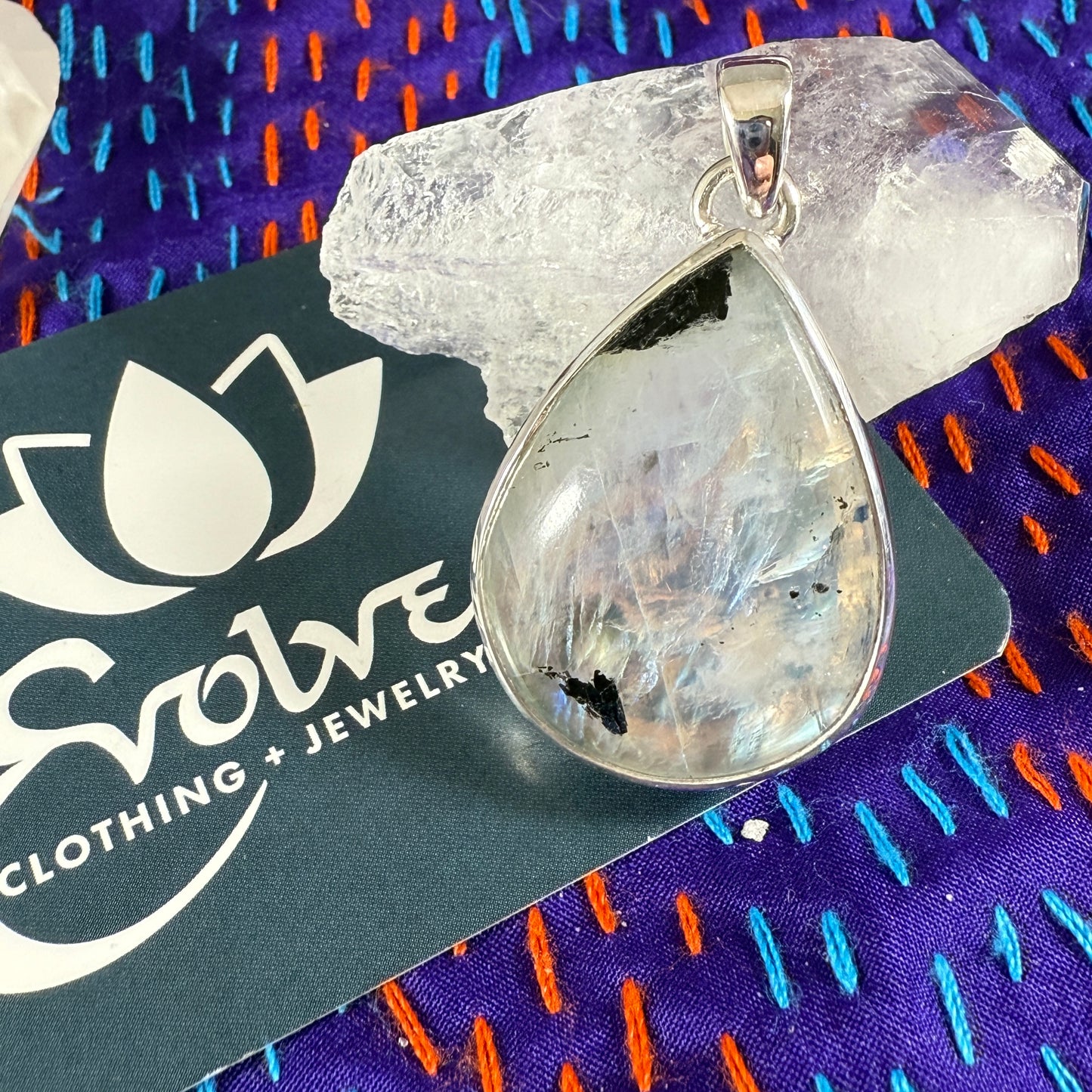 Rainbow Moonstone & Sterling Pendant