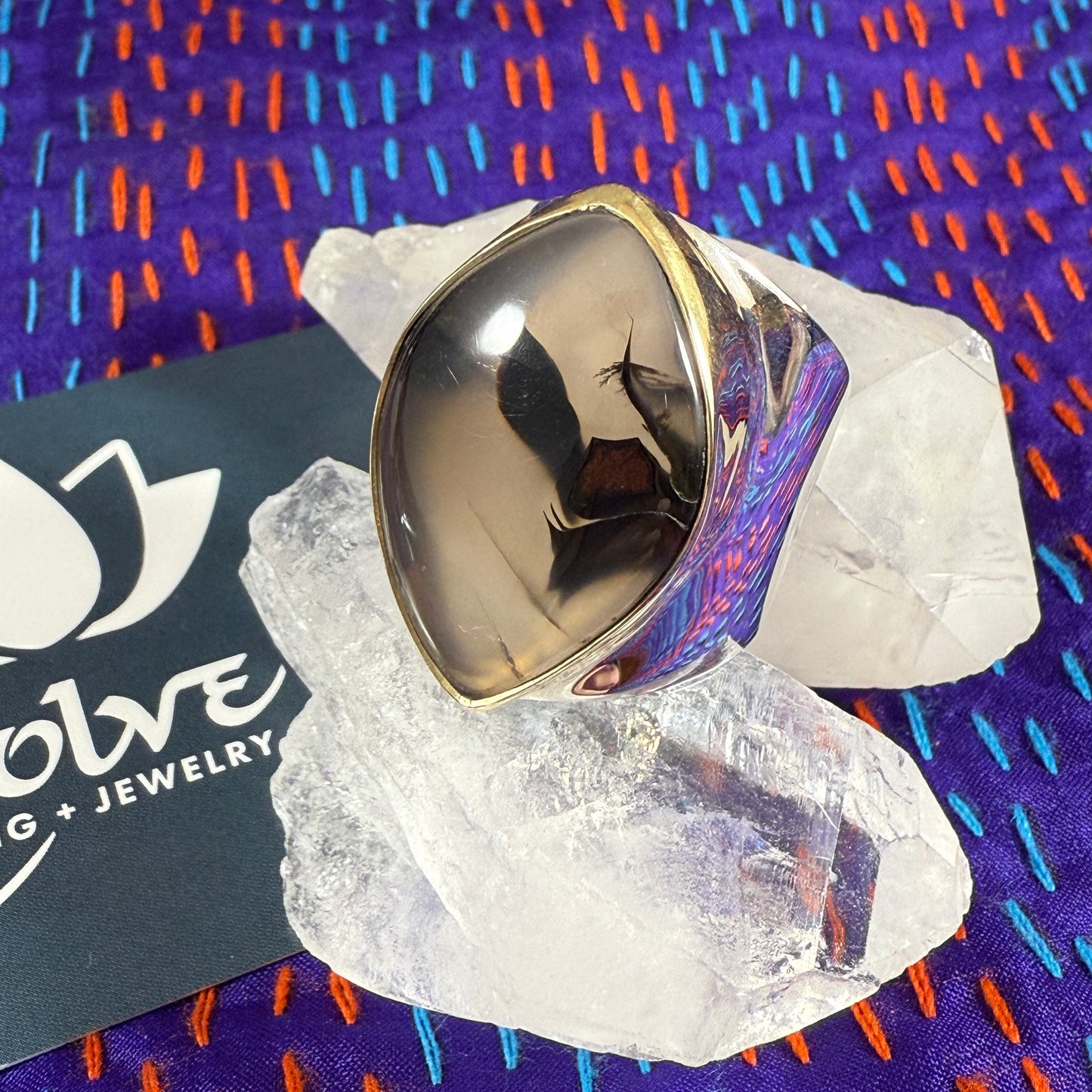 Montana Agate Sterling & Brass Wide Ring