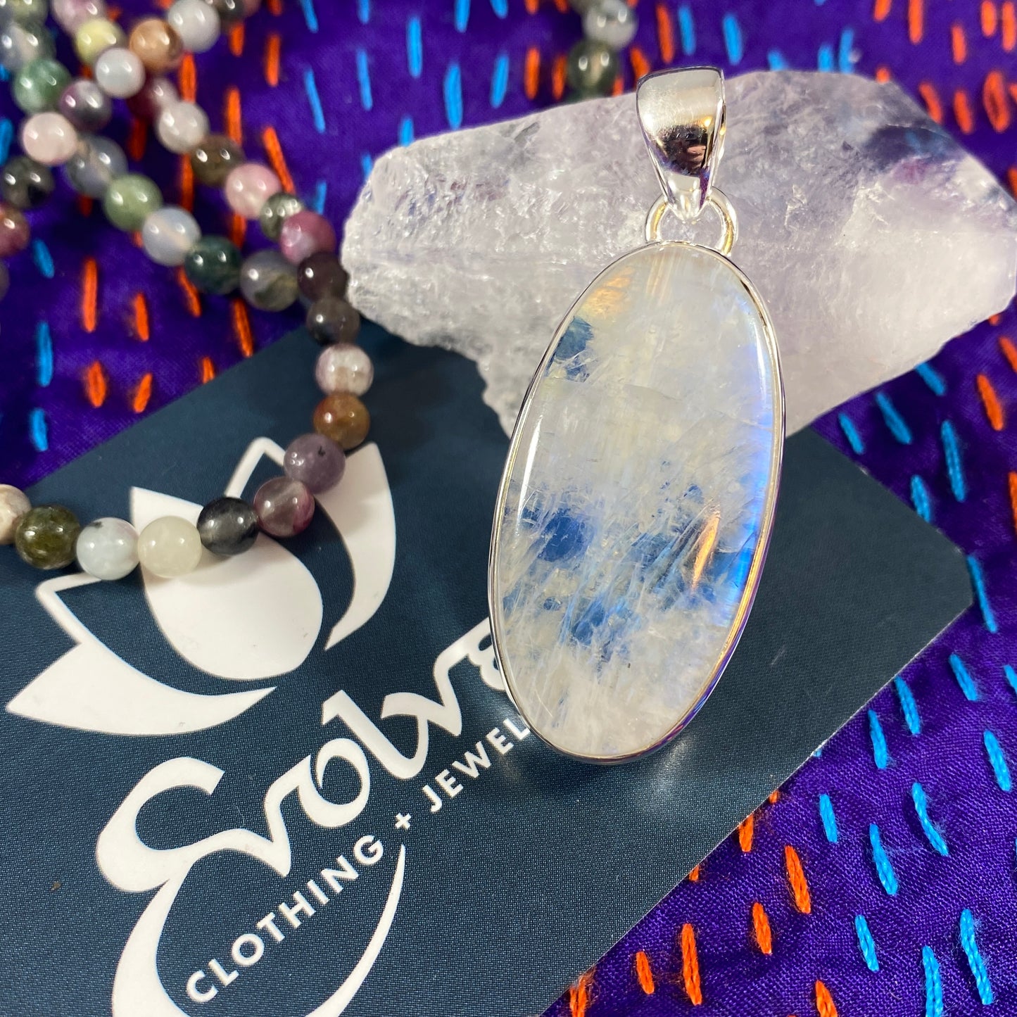 Rainbow Moonstone & Sterling Pendant