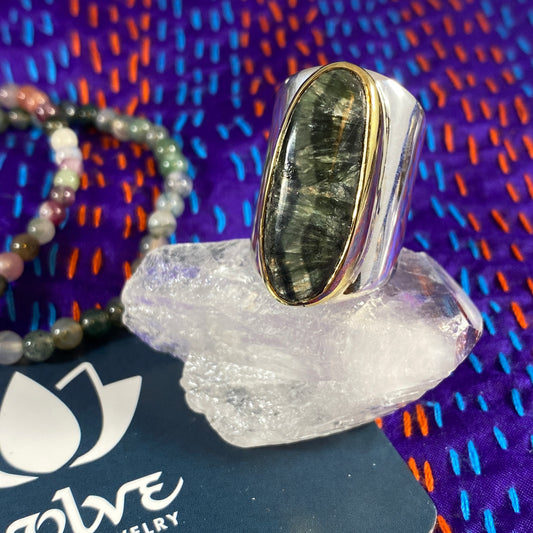 Seraphinite Sterling & Brass Wide Ring