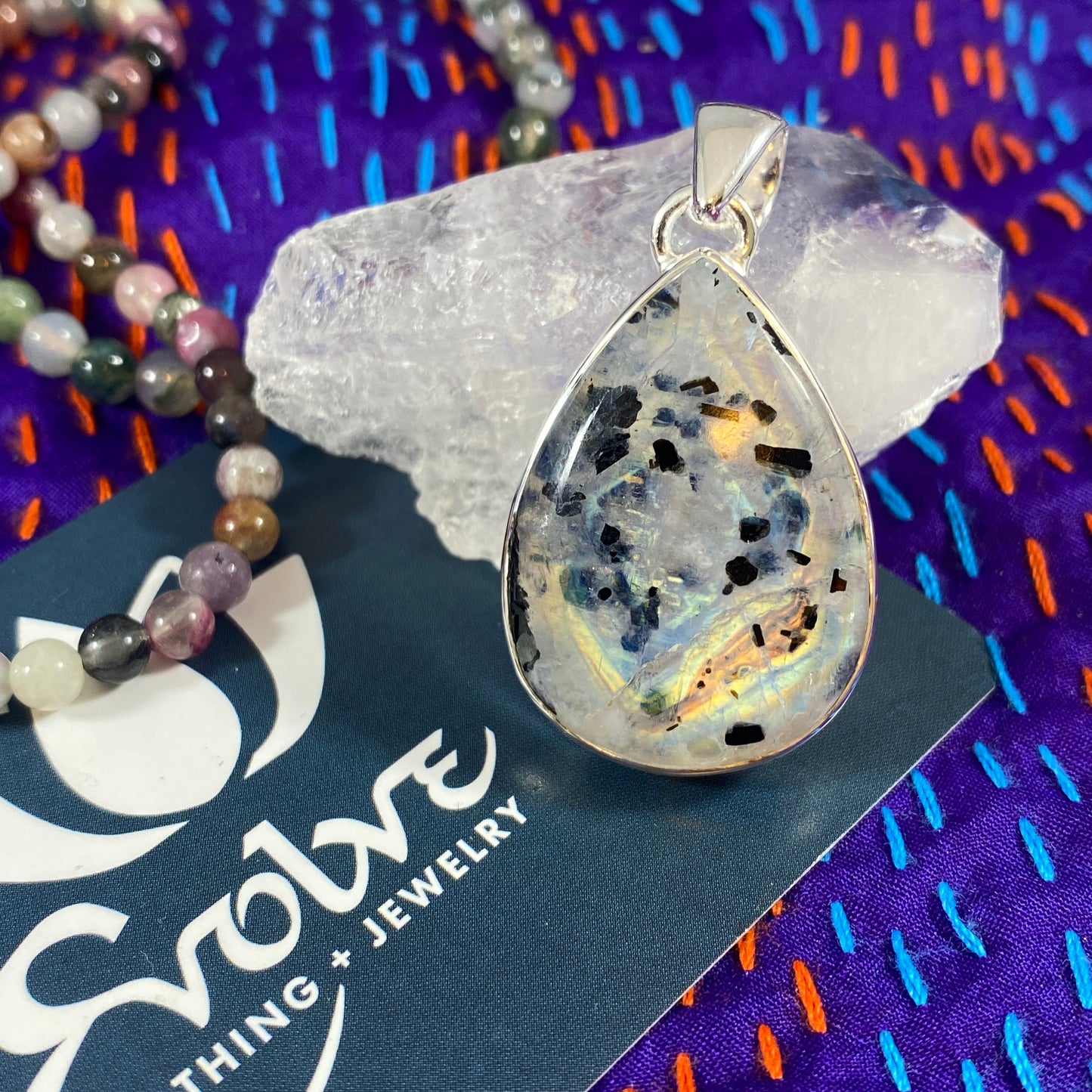 Rainbow Moonstone & Sterling Pendant