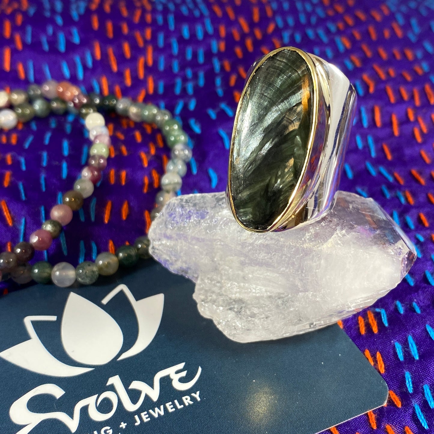 Seraphinite Sterling & Brass Wide Ring