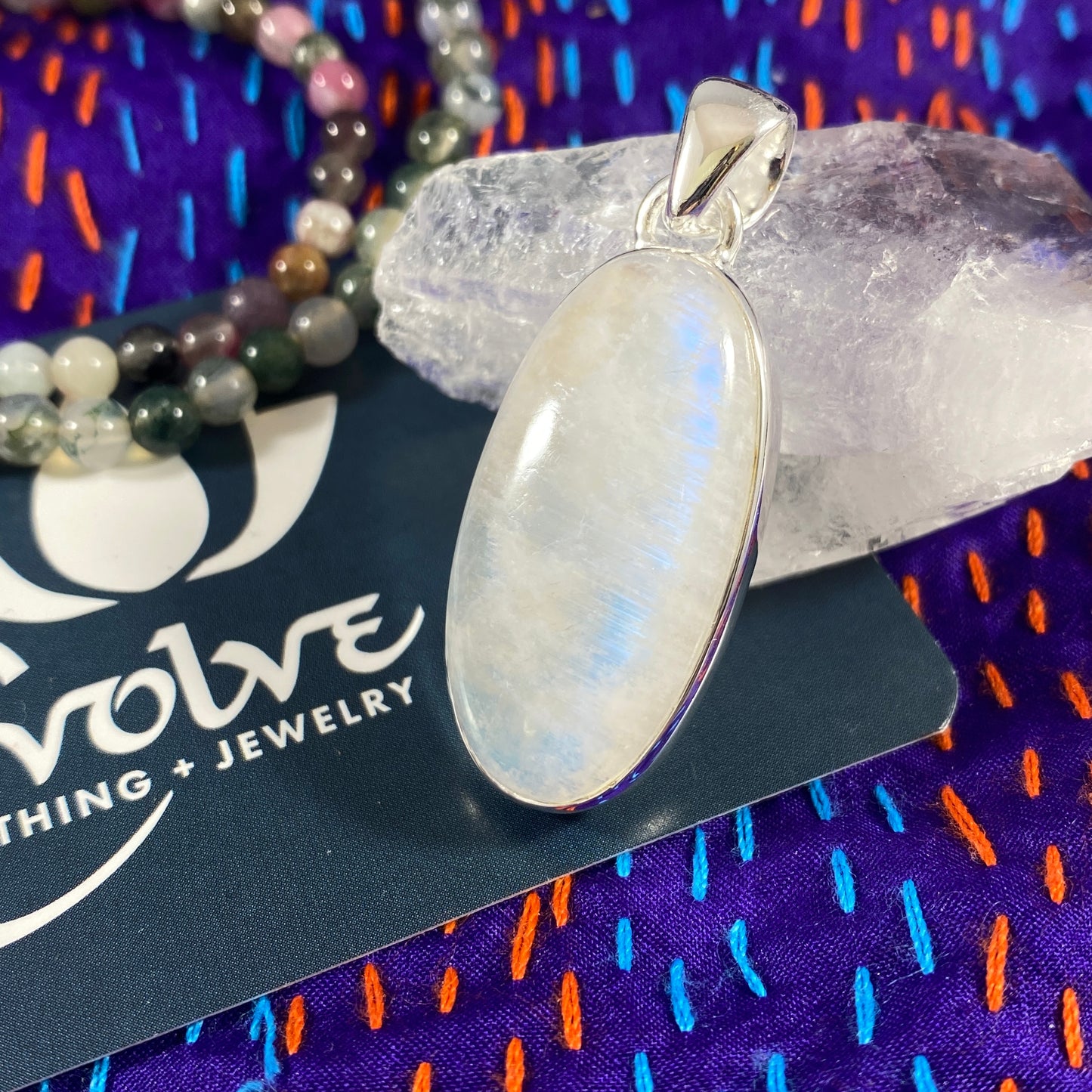 Rainbow Moonstone & Sterling Pendant