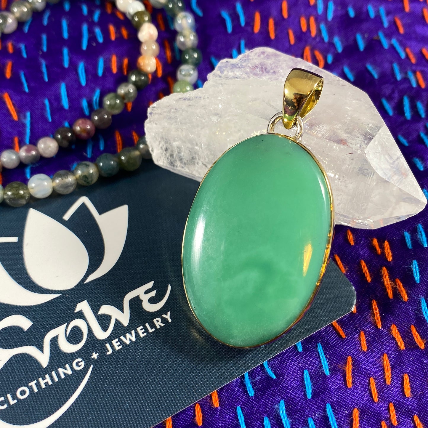 Chrysoprase Sterling & Brass Pendant