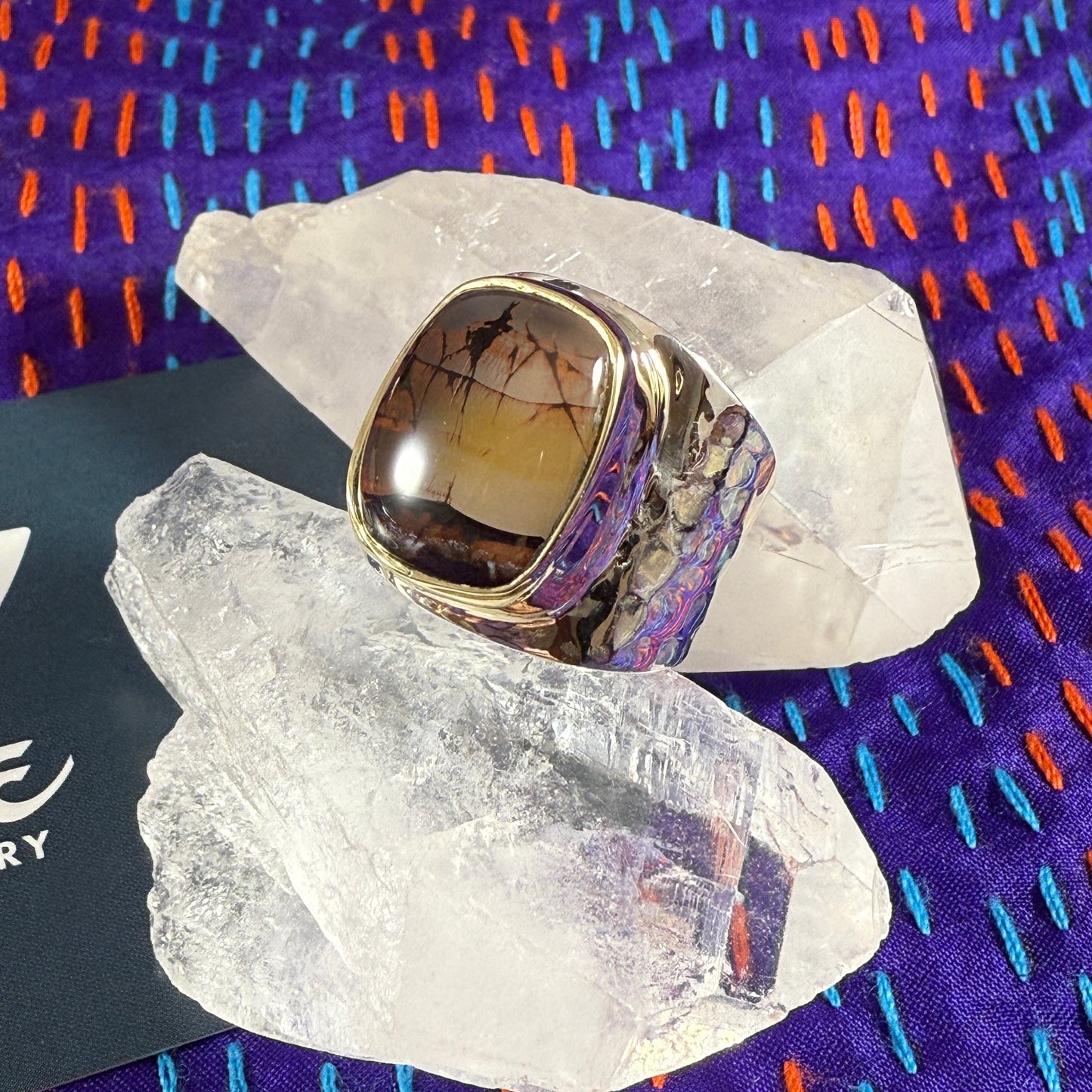 Montana Agate Sterling & Brass Wide Ring