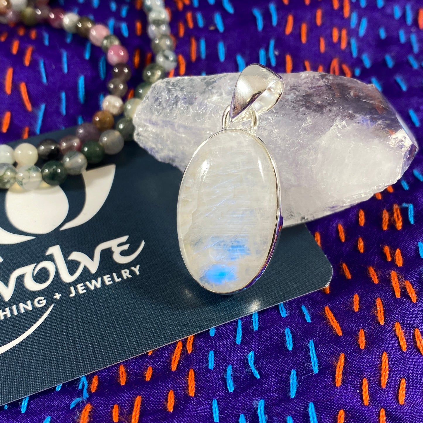 Rainbow Moonstone & Sterling Pendant