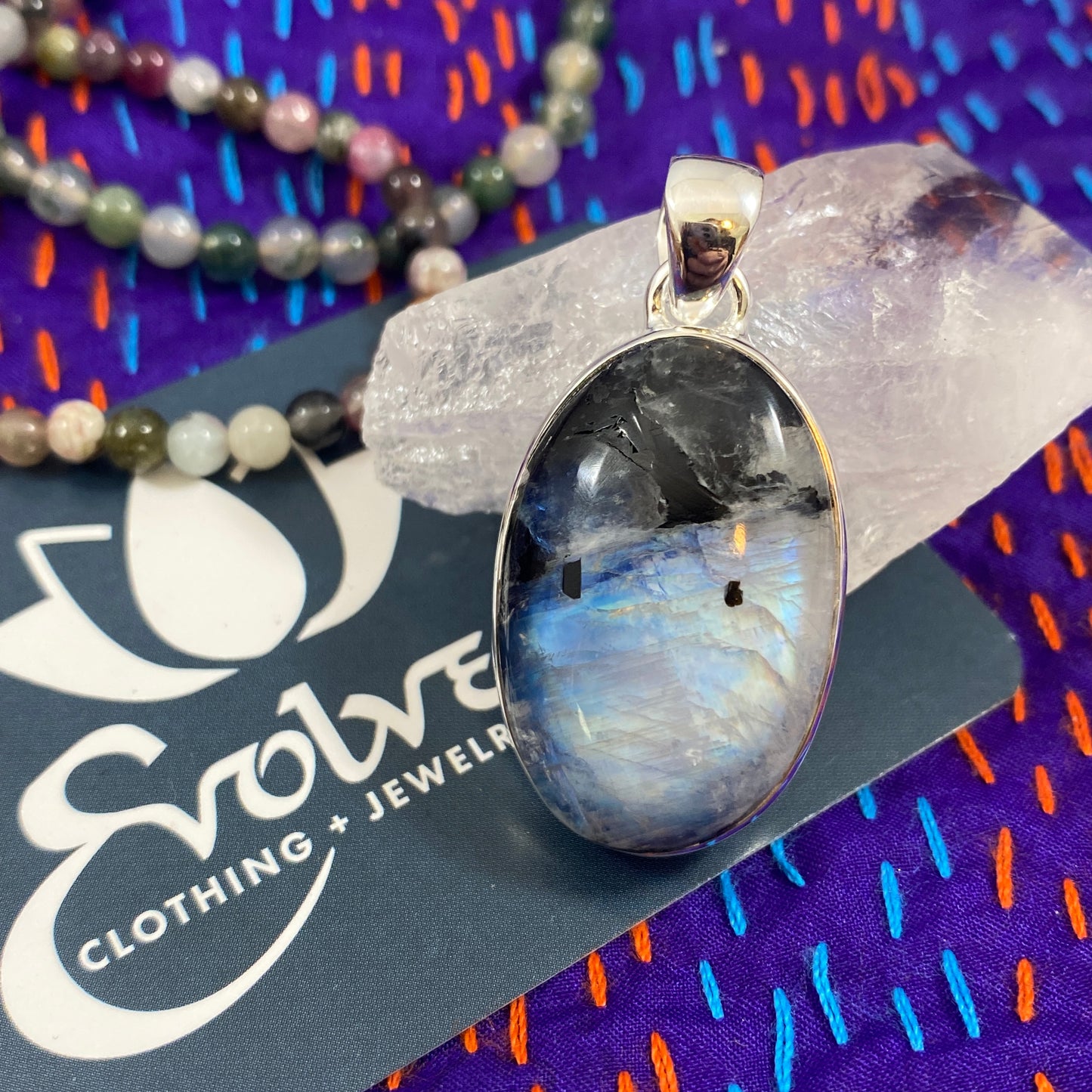 Rainbow Moonstone & Sterling Pendant