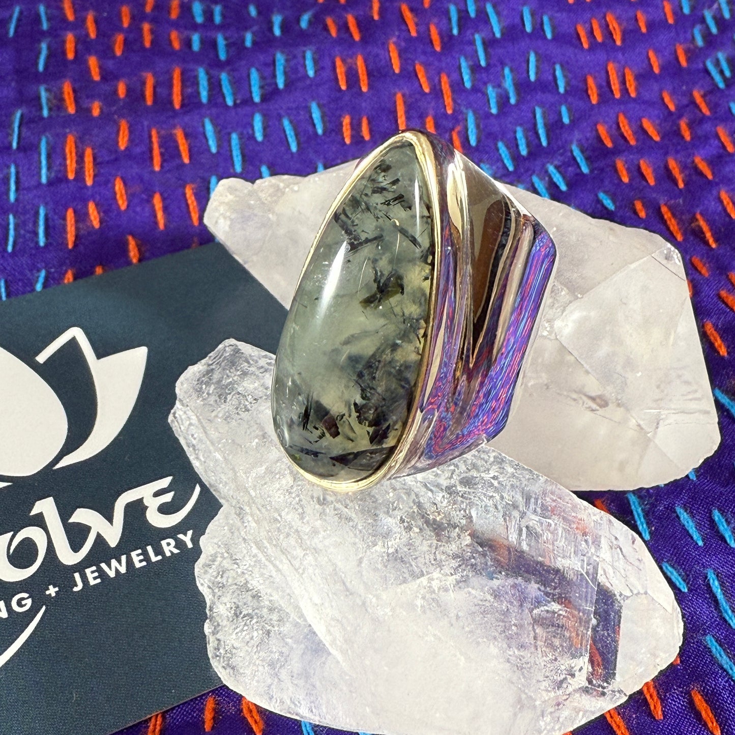 Prehnite Sterling & Brass Wide Band Rings