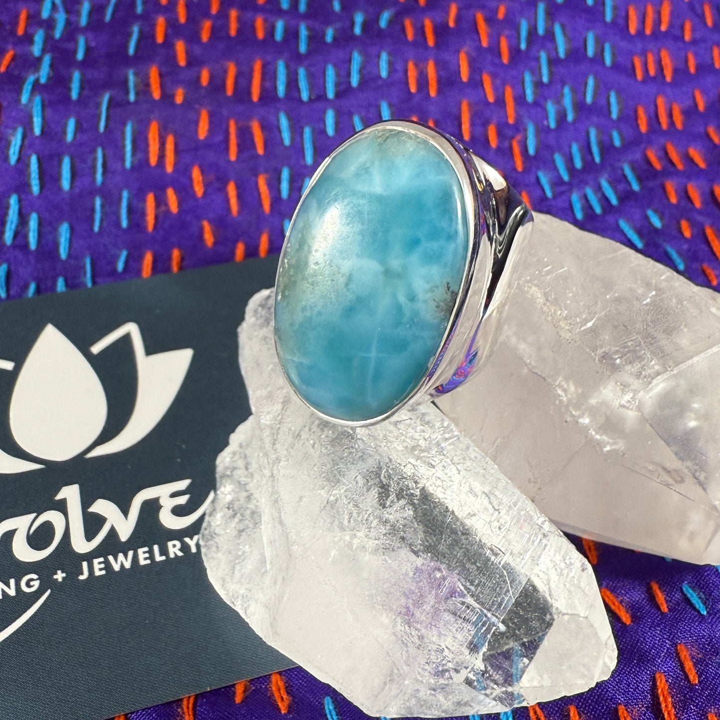 Larimar Sterling Wide Band Ring