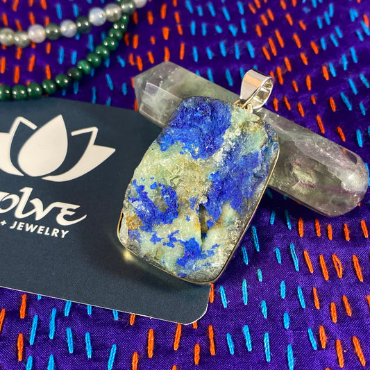 Raw Azurite Silver & Brass Pendants