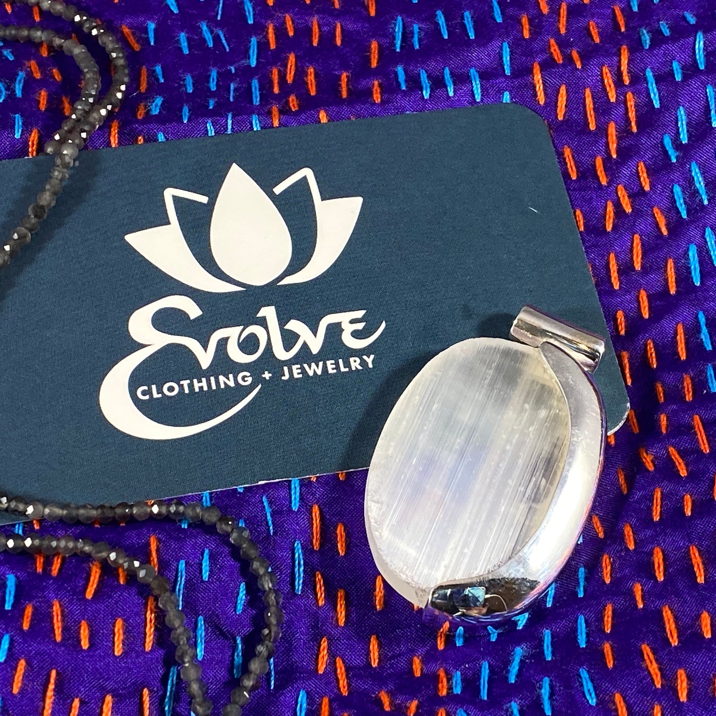 Selenite & Silver Half-Set Pendant