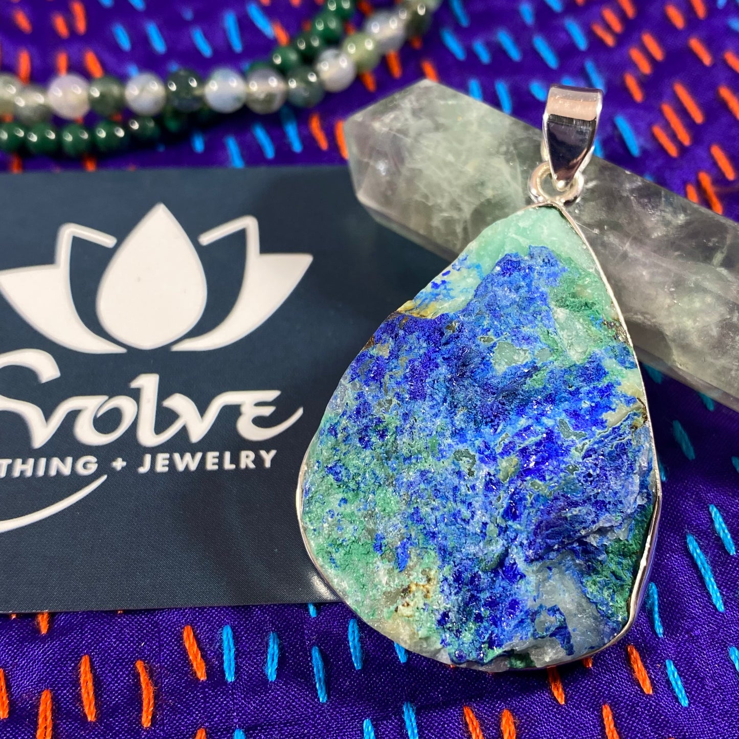 Raw Azurite & Silver Pendants