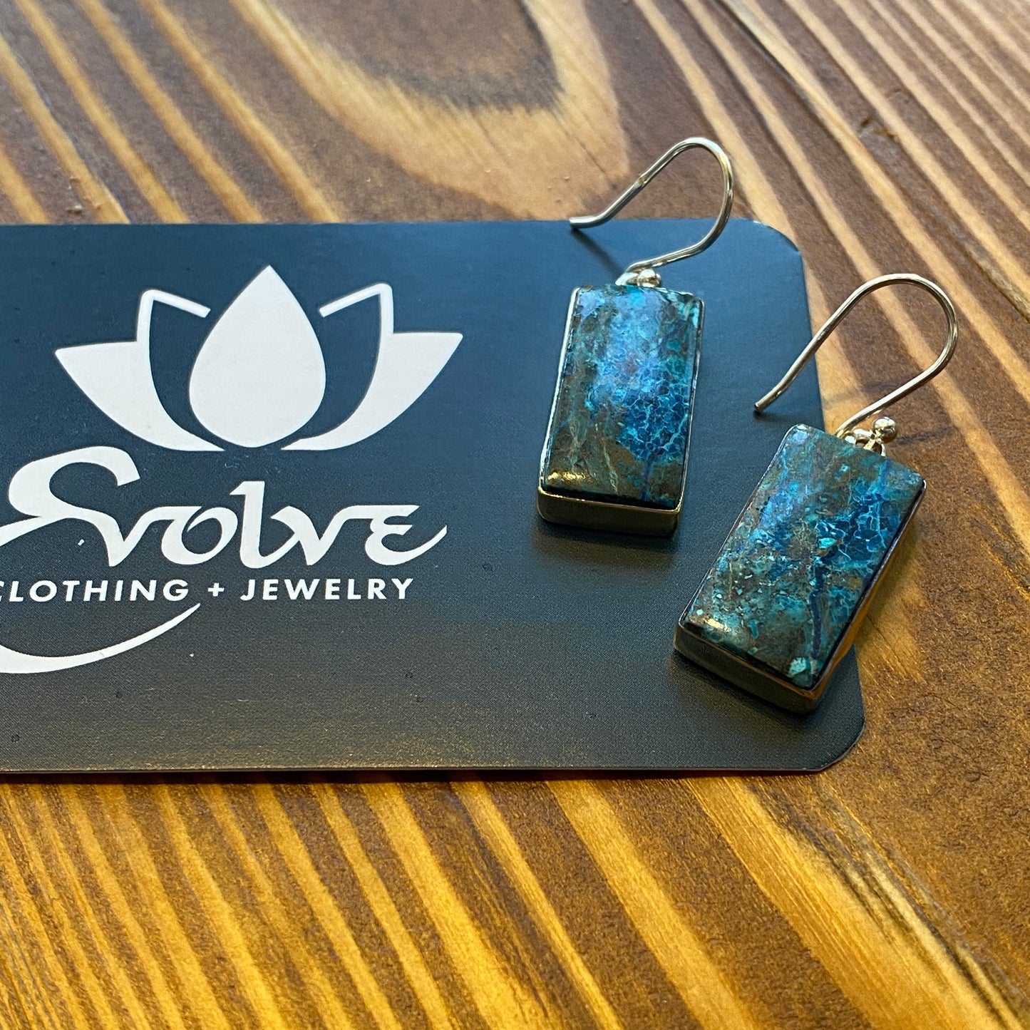 Shattuckite Sterling & Brass Earrings