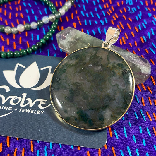 Moss Agate Silver & Brass Pendants