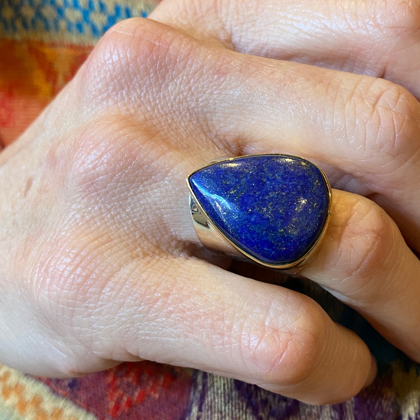 Lapis Lazuli Sterling & Brass Wide Band Ring