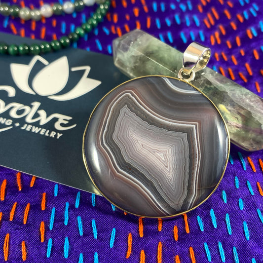 Botswana Agate Silver & Brass Pendants