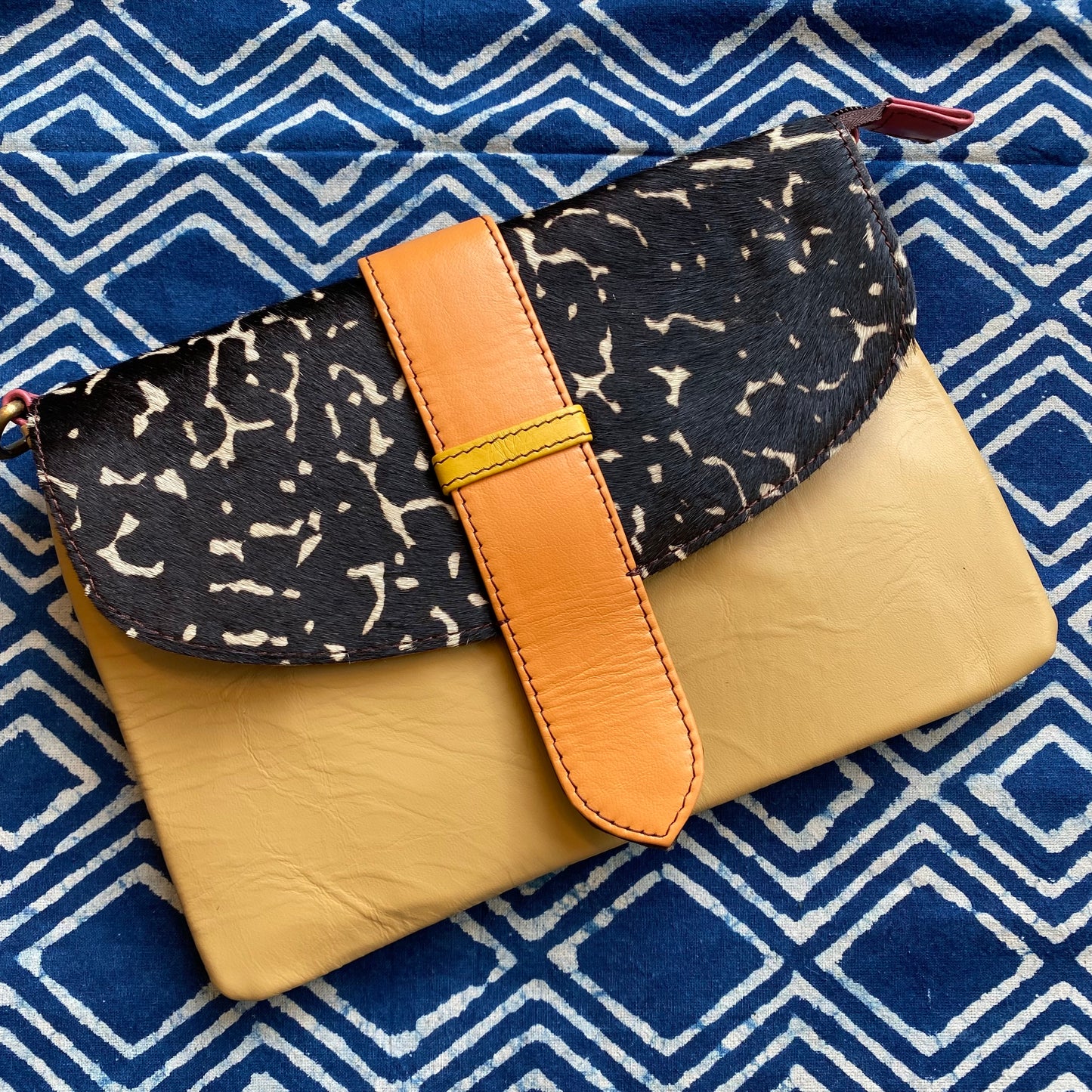 Recycled Camel Leather & Fur Envelope Purse