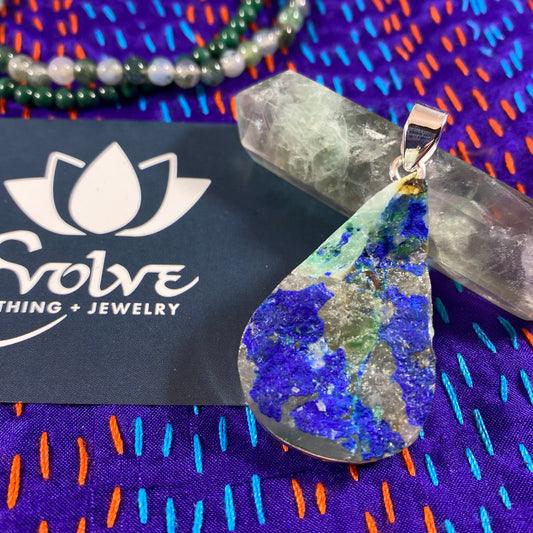 Raw Azurite & Silver Pendants