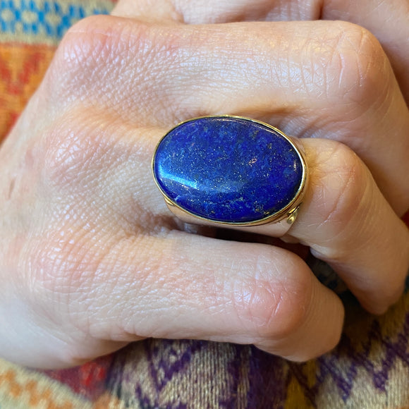 Lapis Lazuli Sterling & Brass Wide Band Ring